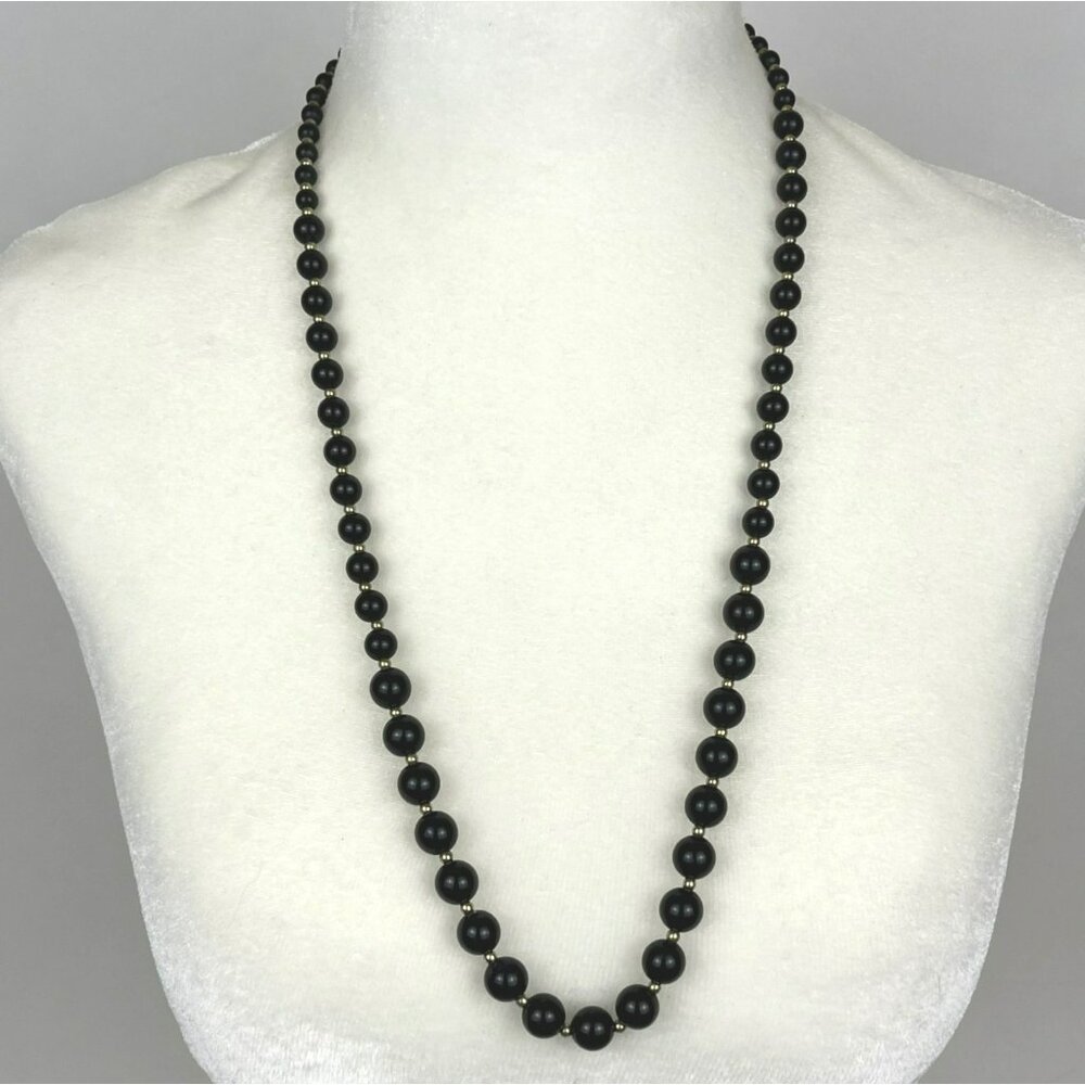 Vintage Citation Black Beaded Necklace Graduated Beads 80's